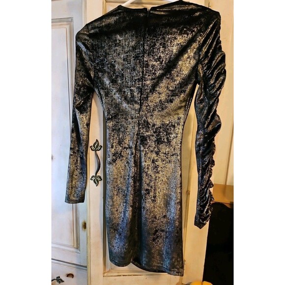 Ronny Kobo Womens Yarden Black & Gold Metallic Velvet Ruched Mini Dress XS - Picture 6 of 8